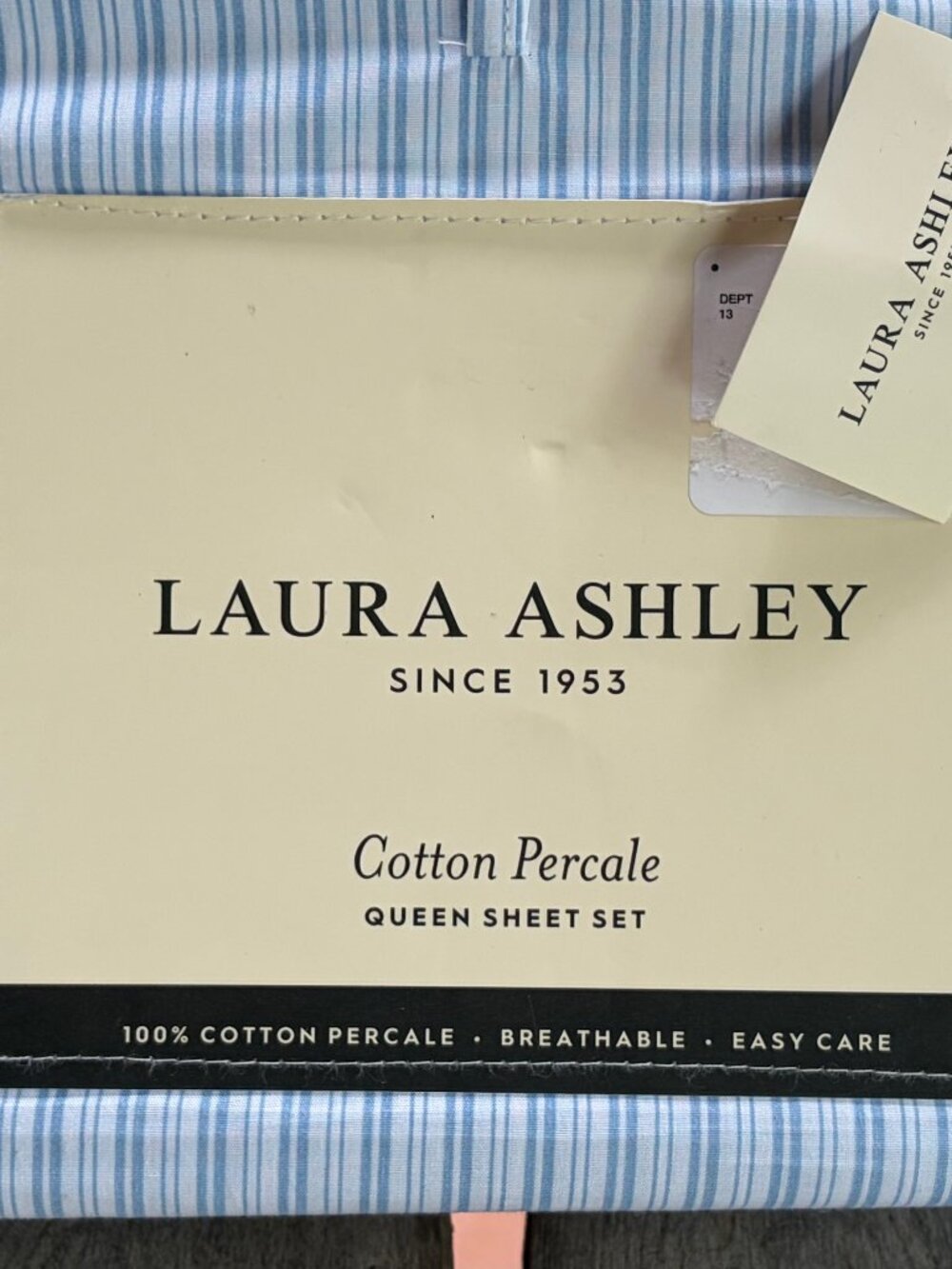 Laura Ashley Queen Size Blue Bedford Skinny Stripe Sheet Set (cotton percale) - Picture 4 of 6